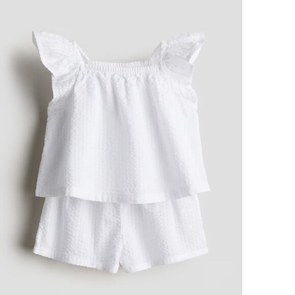 H&M 2-piece Set Top & Shorts White Baby 9-12M - Picture 1 of 7